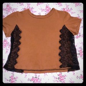 Light brown midi shirt with lace sides.
